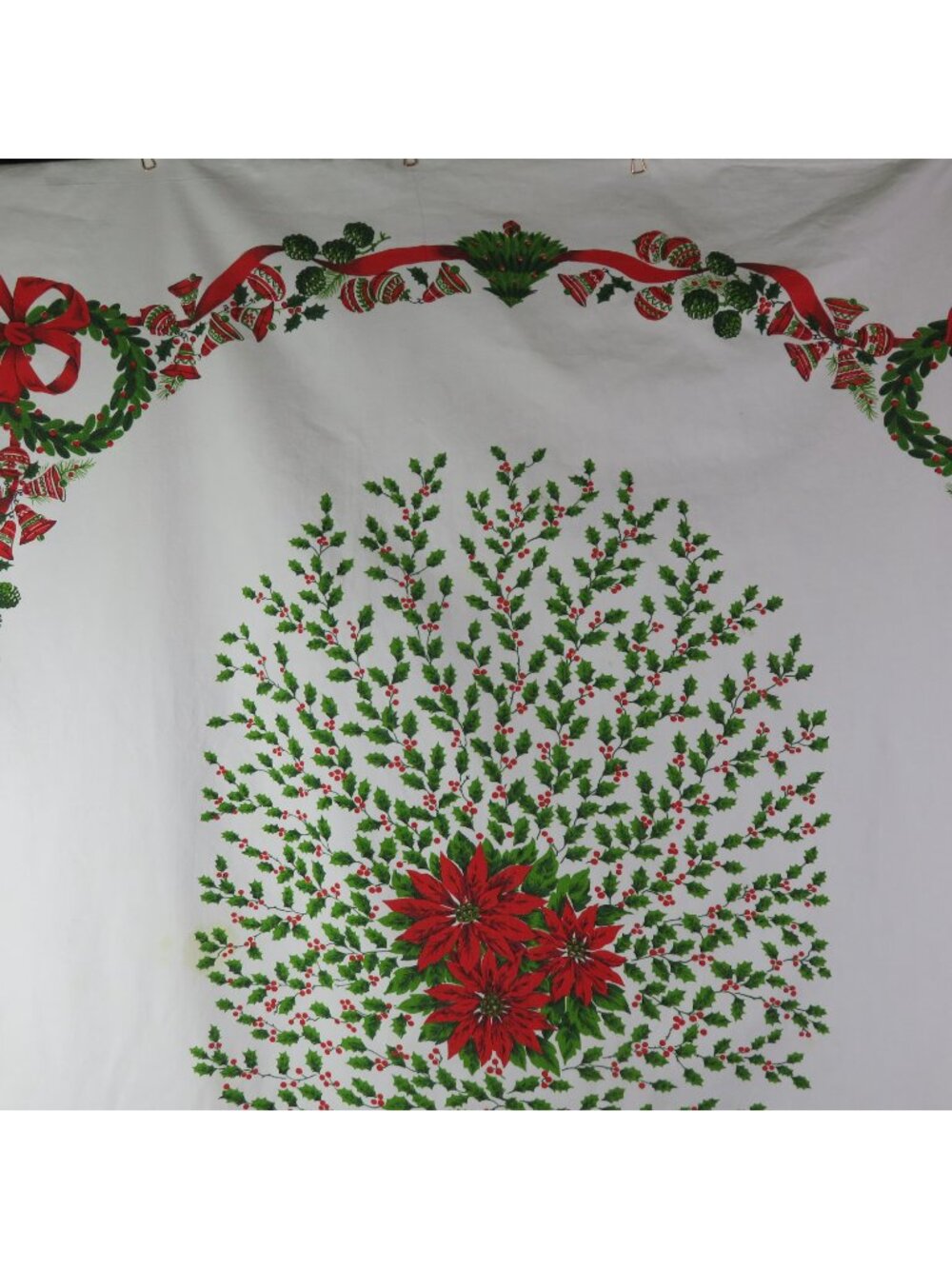 Christmas Tablecloth 58" x 80" Pinecone Bells Rectangle Red Green White Vintage - Picture 3 of 10